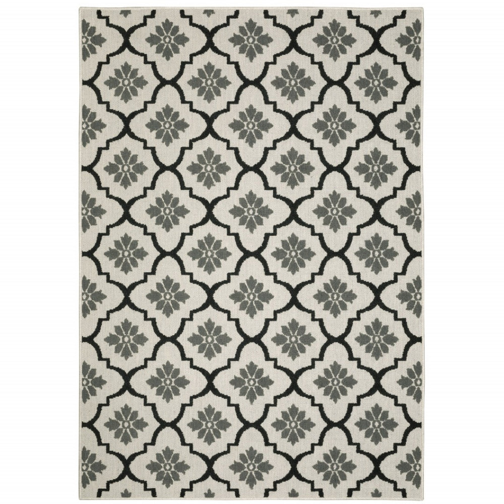 HomeRoots 5' X 7' Beige and Black Geometric Area Rug – Stylish, Stain-Resistant Design for Indoor & Outdoor Spaces 9'10" x 12'10" 507511
