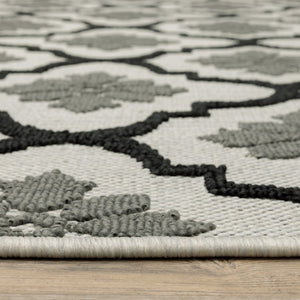 HomeRoots 5' X 7' Beige and Black Geometric Area Rug – Stylish, Stain-Resistant Design for Indoor & Outdoor Spaces 9'10" x 12'10" 507511