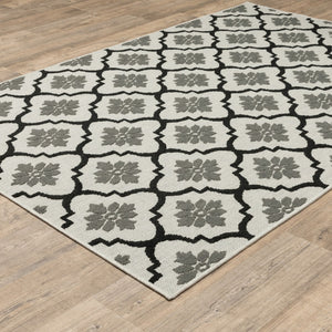 HomeRoots 5' X 7' Beige and Black Geometric Area Rug – Stylish, Stain-Resistant Design for Indoor & Outdoor Spaces 9'10" x 12'10" 507511