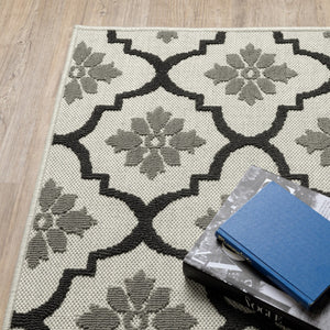 HomeRoots 5' X 7' Beige and Black Geometric Area Rug – Stylish, Stain-Resistant Design for Indoor & Outdoor Spaces 9'10" x 12'10" 507511