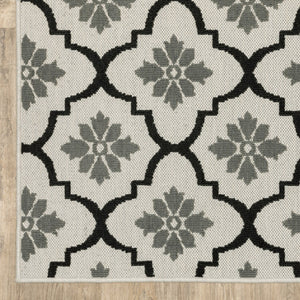 HomeRoots 5' X 7' Beige and Black Geometric Area Rug – Stylish, Stain-Resistant Design for Indoor & Outdoor Spaces 9'10" x 12'10" 507511