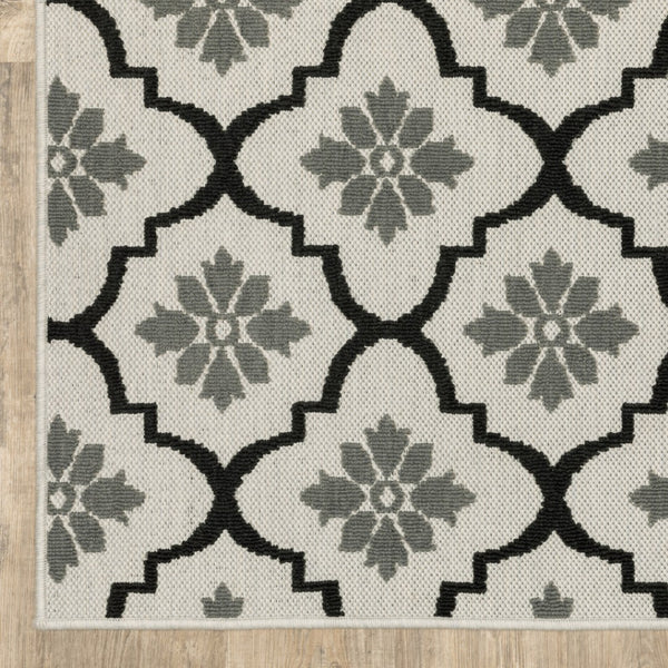 HomeRoots 5' X 7' Beige and Black Geometric Area Rug – Stylish, Stain-Resistant Design for Indoor & Outdoor Spaces 9'10" x 12'10" 507511
