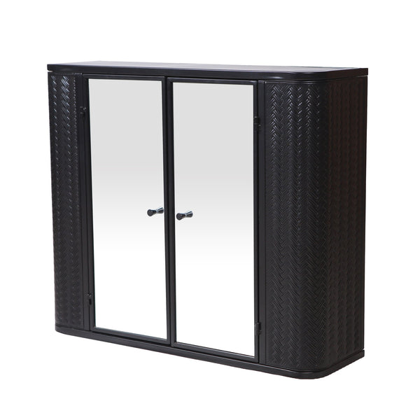 English Elm Black Wall-Mounted Bathroom Cabinet with Mirror, 2 Doors, Open Shelf & Steel Frame for Vanity Spaces W3122P272846