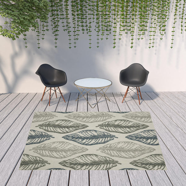 Homeroots 8' X 10' Beige Floral Stain Resistant Indoor Outdoor Area Rug  Polypropylene 507516