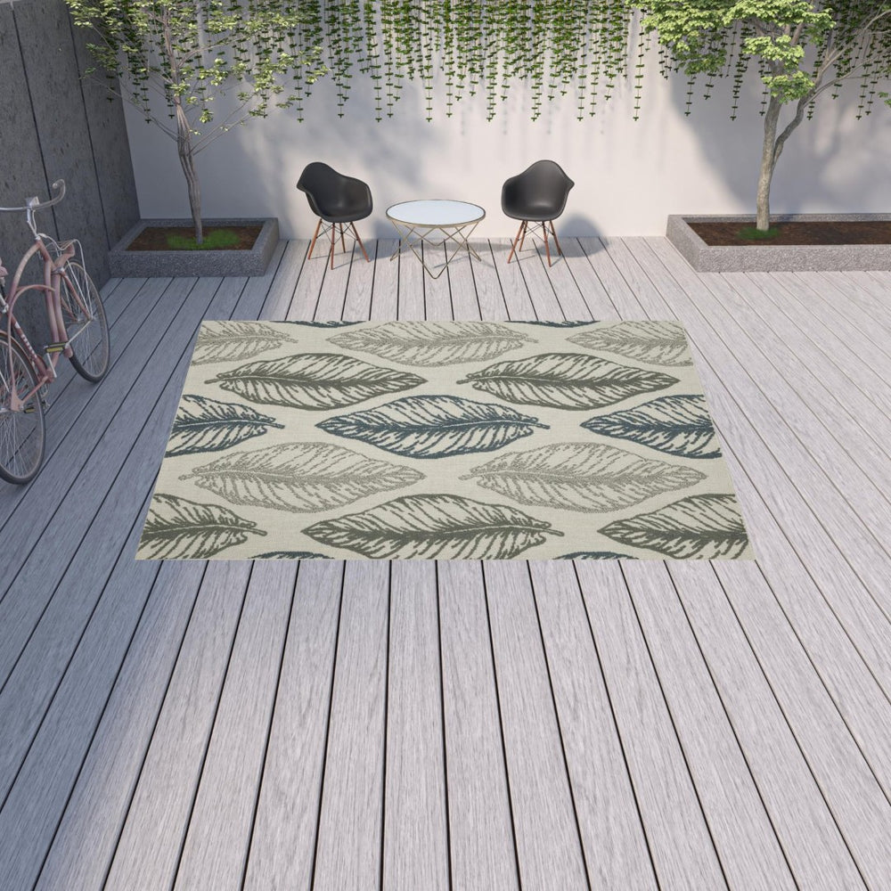 HomeRoots 5' Elegant Beige Floral Stain Resistant Area Rug for Indoor and Outdoor Spaces, Low Maintenance Design 9'10" x 12'10" 507517