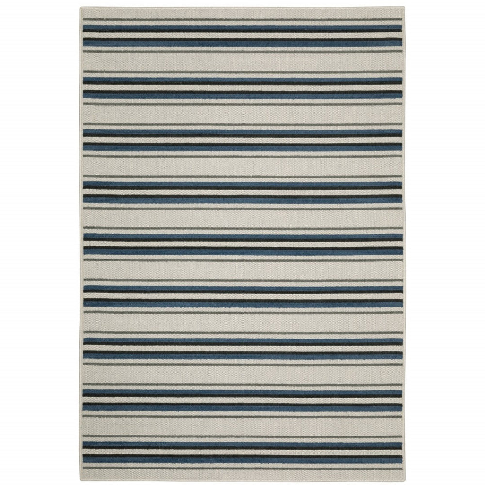 HomeRoots 5' Blue and Beige Geometric Indoor-Outdoor Area Rug – Durable, Stain-Resistant, Easy-Care Design 5'3" x 7'3" 507520