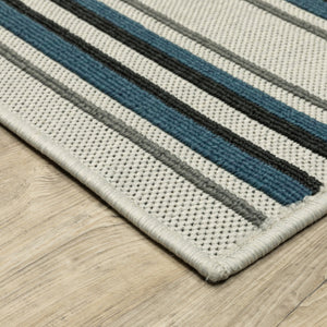 HomeRoots 5' Blue and Beige Geometric Indoor-Outdoor Area Rug – Durable, Stain-Resistant, Easy-Care Design 5'3" x 7'3" 507520