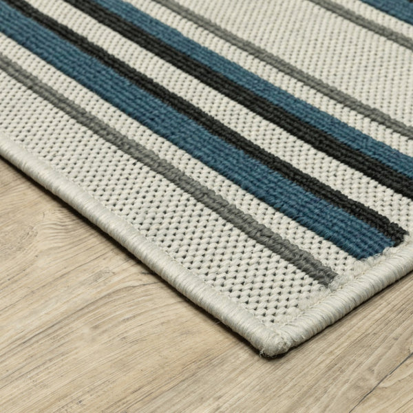 HomeRoots 5' Blue and Beige Geometric Indoor-Outdoor Area Rug – Durable, Stain-Resistant, Easy-Care Design 5'3" x 7'3" 507520