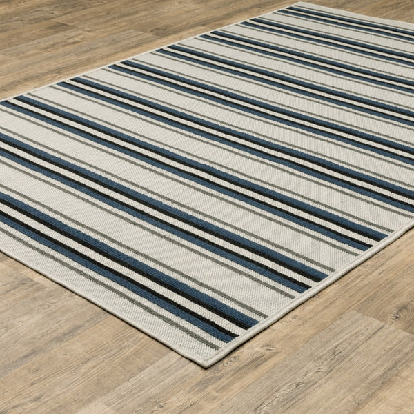 HomeRoots 5' Blue and Beige Geometric Indoor-Outdoor Area Rug – Durable, Stain-Resistant, Easy-Care Design 5'3" x 7'3" 507520