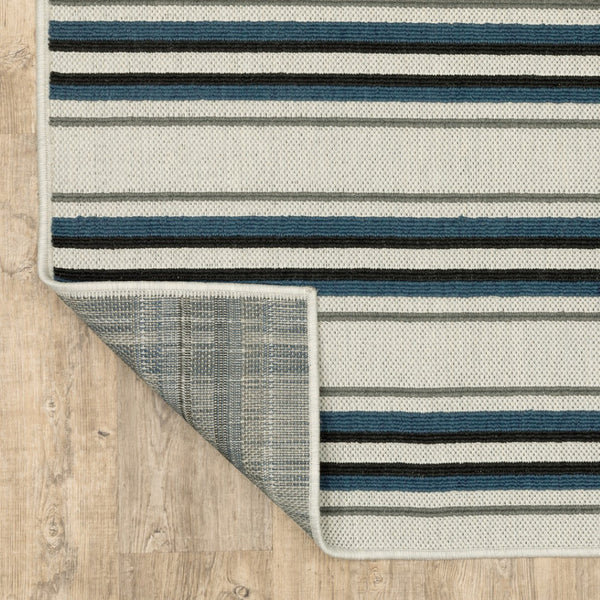 HomeRoots 5' Blue and Beige Geometric Indoor-Outdoor Area Rug – Durable, Stain-Resistant, Easy-Care Design 5'3" x 7'3" 507520
