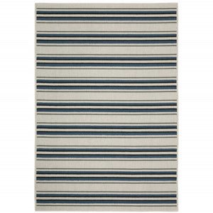 HomeRoots 5' Blue and Beige Geometric Indoor-Outdoor Area Rug – Durable, Stain-Resistant, Easy-Care Design 6'7" x 9'2" 507521