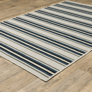 HomeRoots 5' Blue and Beige Geometric Indoor-Outdoor Area Rug – Durable, Stain-Resistant, Easy-Care Design 6'7" x 9'2" 507521