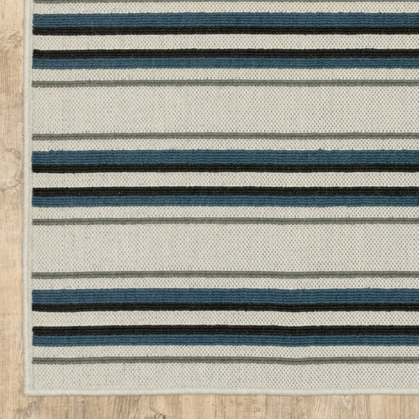 HomeRoots 5' Blue and Beige Geometric Indoor-Outdoor Area Rug – Durable, Stain-Resistant, Easy-Care Design 6'7" x 9'2" 507521