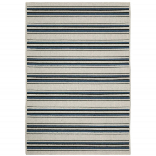 HomeRoots 5' Blue and Beige Geometric Indoor-Outdoor Area Rug – Durable, Stain-Resistant, Easy-Care Design 7'10" x 10' 507522