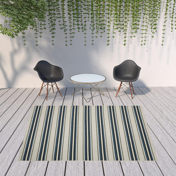HomeRoots 5' Blue and Beige Geometric Indoor-Outdoor Area Rug – Durable, Stain-Resistant, Easy-Care Design 7'10" x 10' 507522