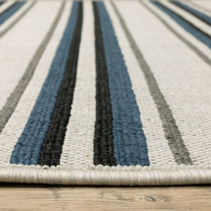 HomeRoots 5' Blue and Beige Geometric Indoor-Outdoor Area Rug – Durable, Stain-Resistant, Easy-Care Design 7'10" x 10' 507522