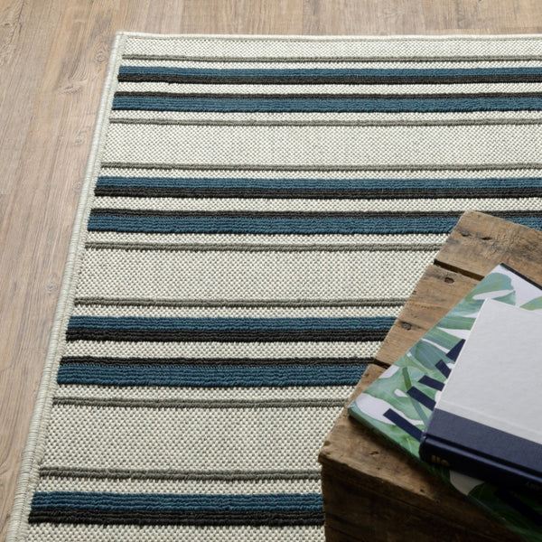 HomeRoots 5' Blue and Beige Geometric Indoor-Outdoor Area Rug – Durable, Stain-Resistant, Easy-Care Design 7'10" x 10' 507522