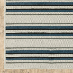 HomeRoots 5' Blue and Beige Geometric Indoor-Outdoor Area Rug – Durable, Stain-Resistant, Easy-Care Design 7'10" x 10' 507522