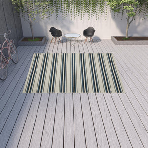 HomeRoots 5' Blue and Beige Geometric Indoor-Outdoor Area Rug – Durable, Stain-Resistant, Easy-Care Design 9'10" x 12'10" 507523