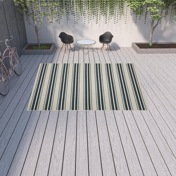 HomeRoots 5' Blue and Beige Geometric Indoor-Outdoor Area Rug – Durable, Stain-Resistant, Easy-Care Design 9'10" x 12'10" 507523