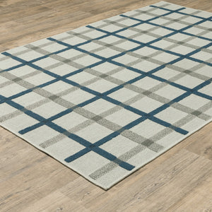 HomeRoots 5' Blue and Beige Geometric Area Rug - Stain Resistant, Versatile for Indoor and Outdoor Spaces 6'7" x 9'2" 507527