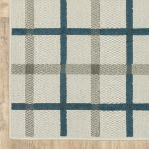 HomeRoots 5' Blue and Beige Geometric Area Rug - Stain Resistant, Versatile for Indoor and Outdoor Spaces 6'7" x 9'2" 507527