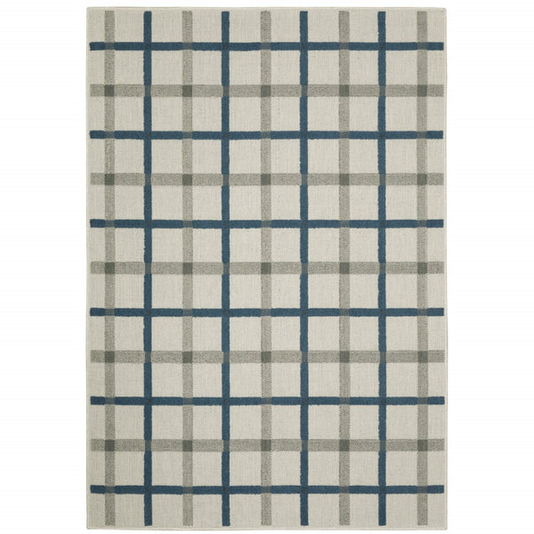 HomeRoots 5' Blue and Beige Geometric Area Rug - Stain Resistant, Versatile for Indoor and Outdoor Spaces 7'10" x 10' 507528