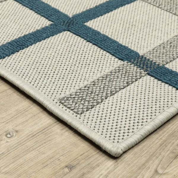 HomeRoots 5' Blue and Beige Geometric Area Rug - Stain Resistant, Versatile for Indoor and Outdoor Spaces 7'10" x 10' 507528