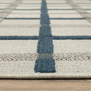 HomeRoots 5' Blue and Beige Geometric Area Rug - Stain Resistant, Versatile for Indoor and Outdoor Spaces 7'10" x 10' 507528