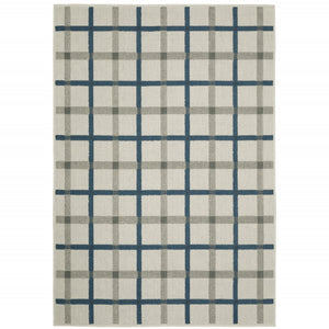 HomeRoots 5' Blue and Beige Geometric Area Rug - Stain Resistant, Versatile for Indoor and Outdoor Spaces 9'10" x 12'10" 507529