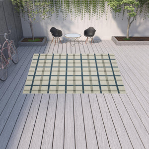 HomeRoots 5' Blue and Beige Geometric Area Rug - Stain Resistant, Versatile for Indoor and Outdoor Spaces 9'10" x 12'10" 507529
