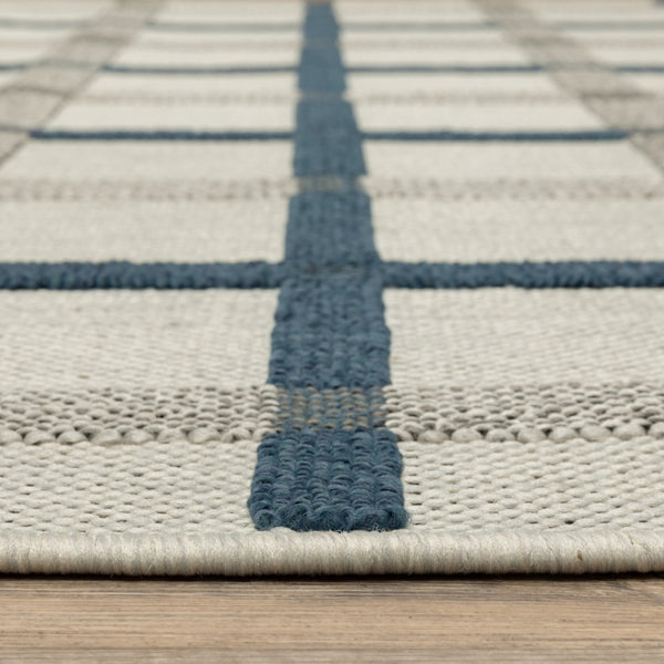 HomeRoots 5' Blue and Beige Geometric Area Rug - Stain Resistant, Versatile for Indoor and Outdoor Spaces 9'10" x 12'10" 507529