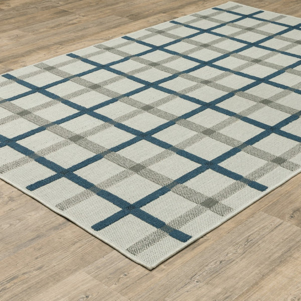 HomeRoots 5' Blue and Beige Geometric Area Rug - Stain Resistant, Versatile for Indoor and Outdoor Spaces 9'10" x 12'10" 507529