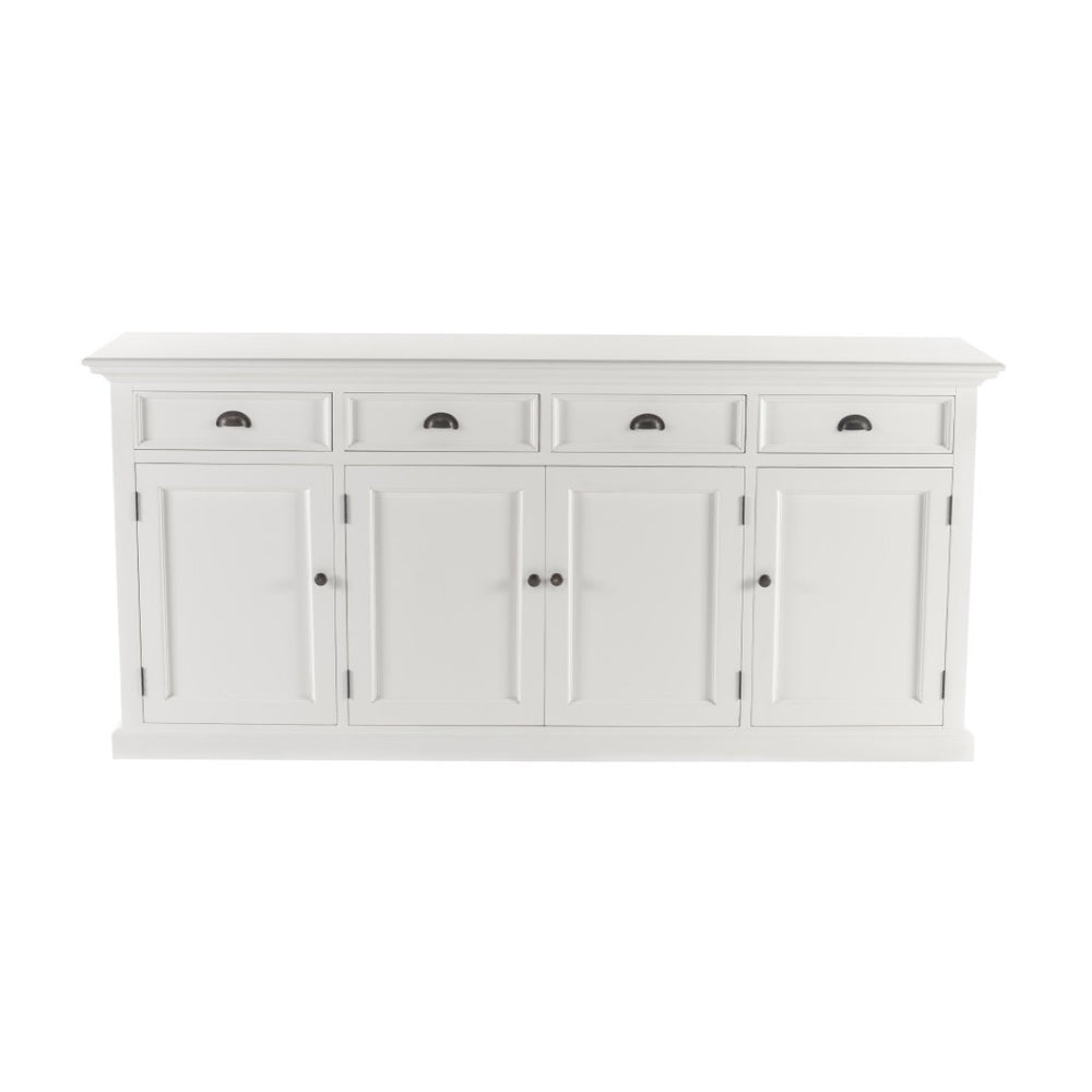 HomeRoots 82" Elegant White Solid Wood Buffet Table with Modern Black Hardware - Stylish Storage Solution! 507530