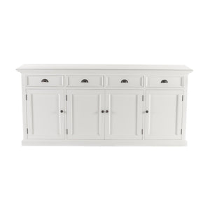 HomeRoots 82" Elegant White Solid Wood Buffet Table with Modern Black Hardware - Stylish Storage Solution! 507530