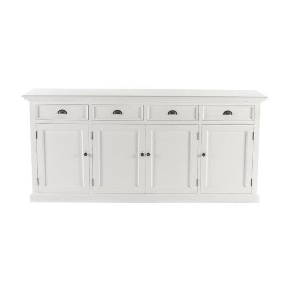 HomeRoots 82" Elegant White Solid Wood Buffet Table with Modern Black Hardware - Stylish Storage Solution! 507530