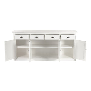 HomeRoots 82" Elegant White Solid Wood Buffet Table with Modern Black Hardware - Stylish Storage Solution! 507530