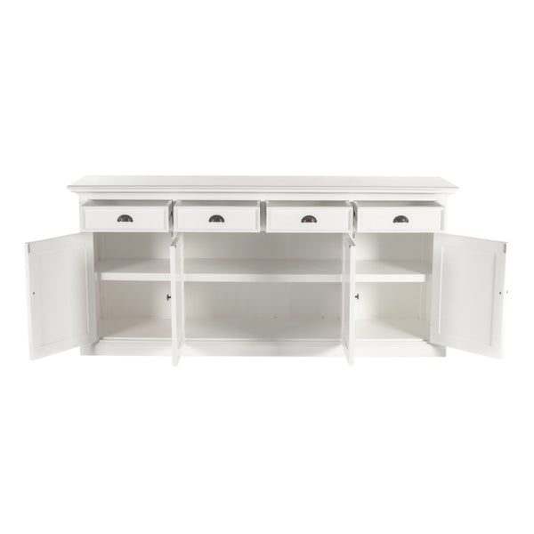 HomeRoots 82" Elegant White Solid Wood Buffet Table with Modern Black Hardware - Stylish Storage Solution! 507530