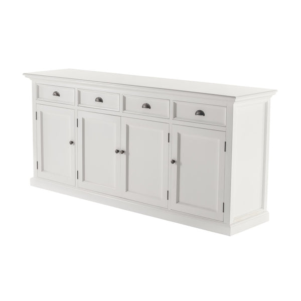 HomeRoots 82" Elegant White Solid Wood Buffet Table with Modern Black Hardware - Stylish Storage Solution! 507530
