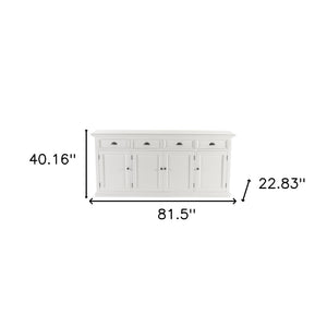 HomeRoots 82" Elegant White Solid Wood Buffet Table with Modern Black Hardware - Stylish Storage Solution! 507530