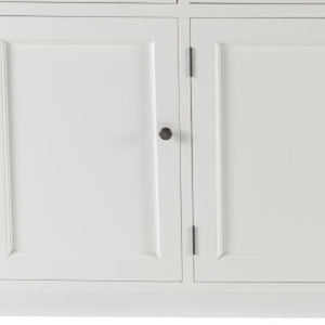HomeRoots 82" Elegant White Solid Wood Buffet Table with Modern Black Hardware - Stylish Storage Solution! 507530