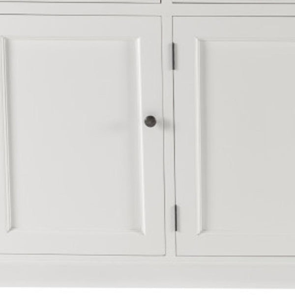 HomeRoots 82" Elegant White Solid Wood Buffet Table with Modern Black Hardware - Stylish Storage Solution! 507530