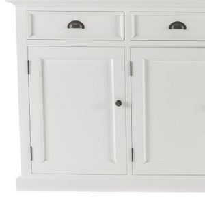 HomeRoots 82" Elegant White Solid Wood Buffet Table with Modern Black Hardware - Stylish Storage Solution! 507530