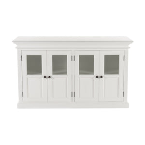 HomeRoots 60" Elegant White Solid Wood Buffet Table with Glass Doors, Adjustable Shelves & Modern Accents 507532