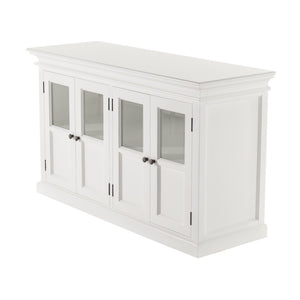 HomeRoots 60" Elegant White Solid Wood Buffet Table with Glass Doors, Adjustable Shelves & Modern Accents 507532