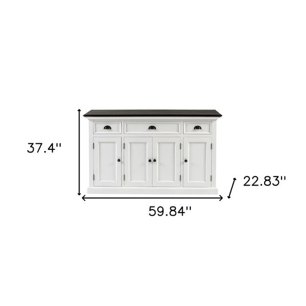 HomeRoots 60" Elegant Solid Wood Buffet Table with Stylish Two-Tone Finish and Ample Storage for Any Space 507534