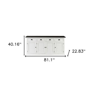 HomeRoots 81" Solid Wood Buffet Table in White & Black - Elegant Storage Solution for Modern Interiors 507535