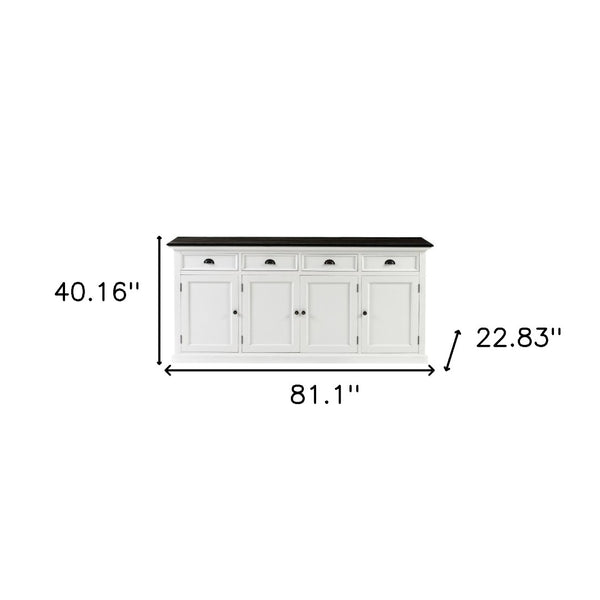 HomeRoots 81" Solid Wood Buffet Table in White & Black - Elegant Storage Solution for Modern Interiors 507535