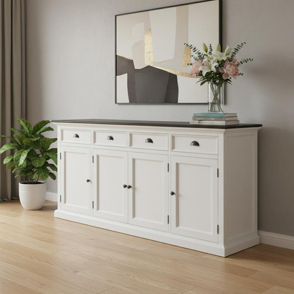 HomeRoots 81" Solid Wood Buffet Table in White & Black - Elegant Storage Solution for Modern Interiors 507535
