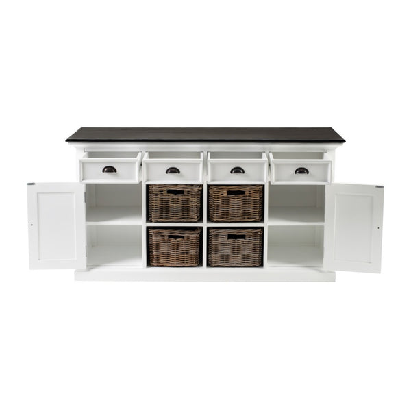 HomeRoots 66" Solid Wood Buffet Table with Four Drawers & Two Doors - Elegant Two-Tone Storage Solution 507537